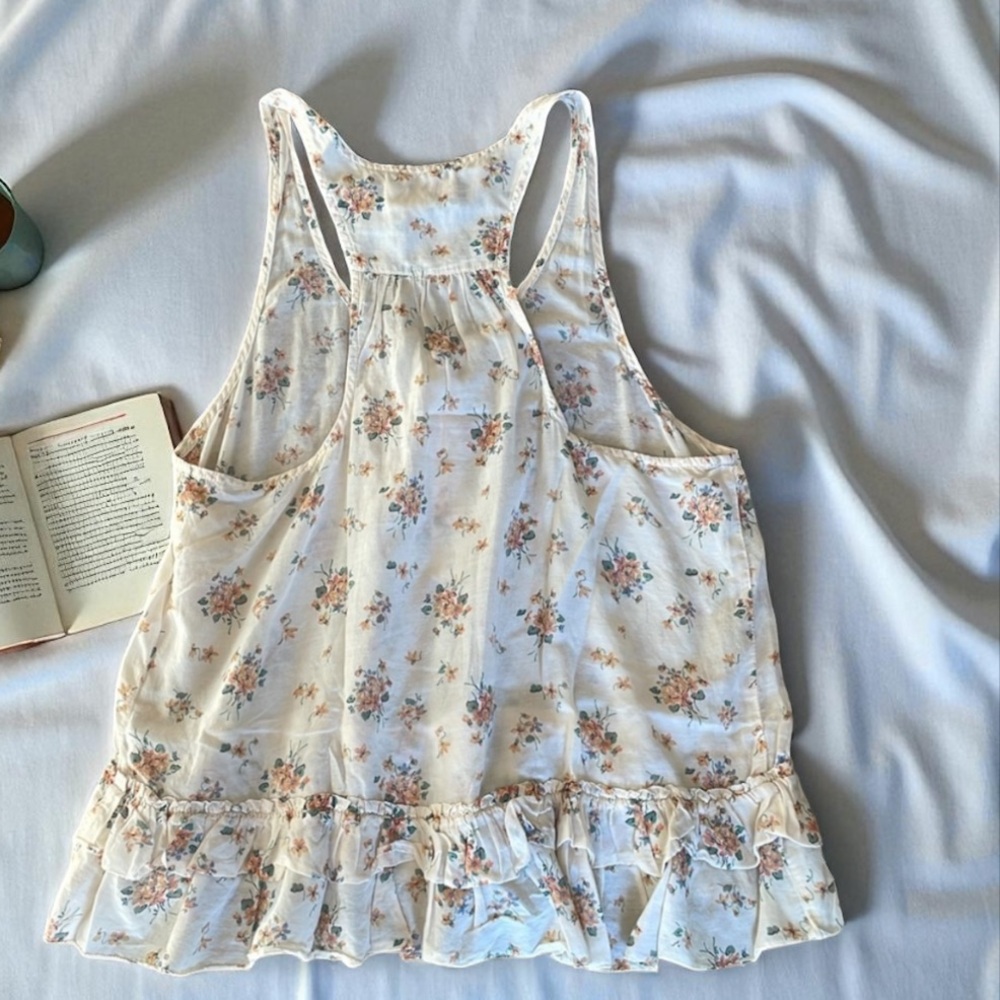 Aerie White Sleeveless Tank Top with Scoop Neck Ruffled Tie Front - Picture 2 of 3